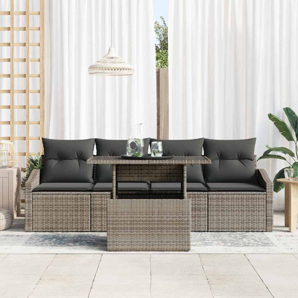 Garten-Sofa-Set mit Speicher 5 pcs Grau Poly Rattan